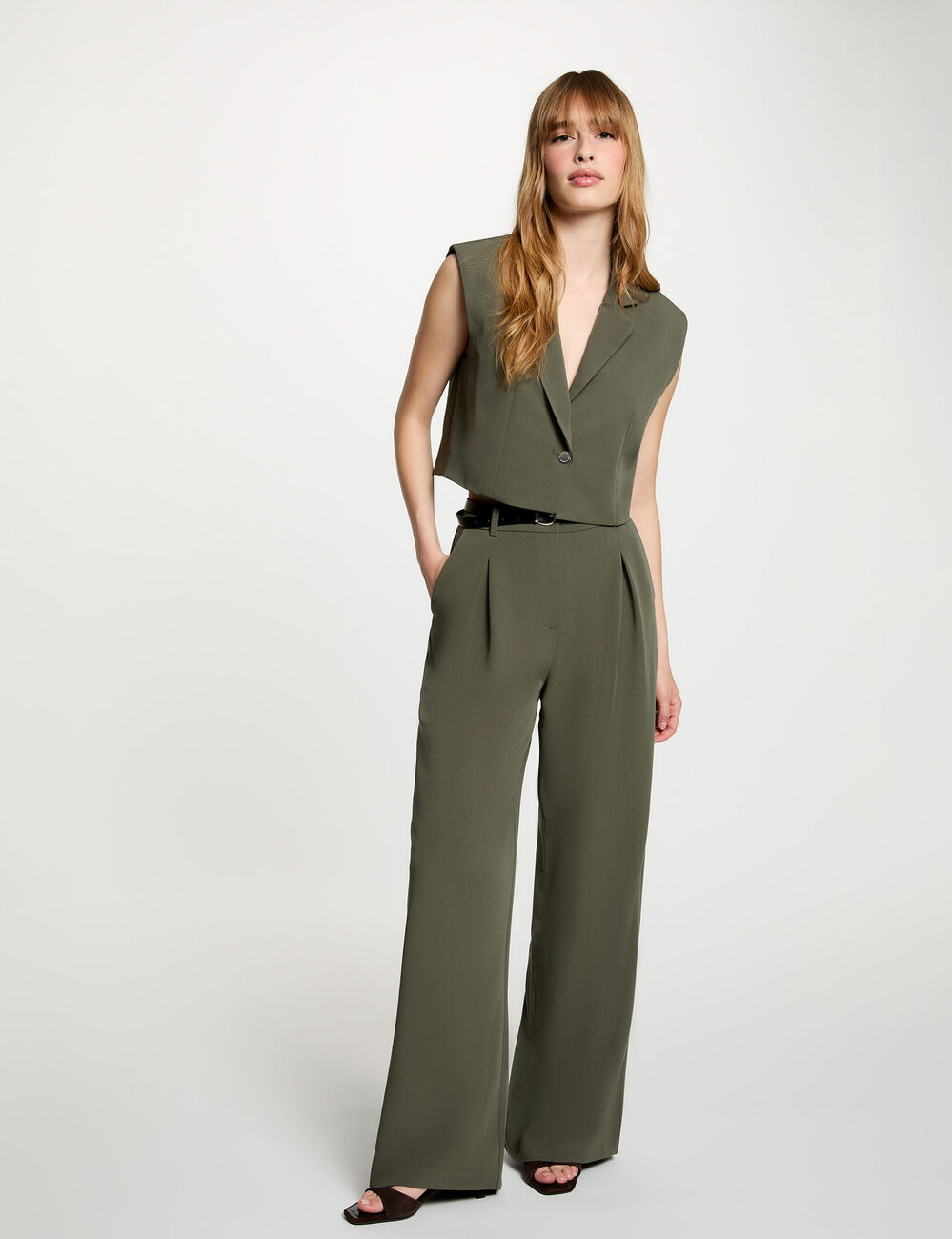 Cropped sleeveless jacket khaki green women