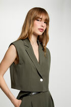 Cropped sleeveless jacket khaki green women