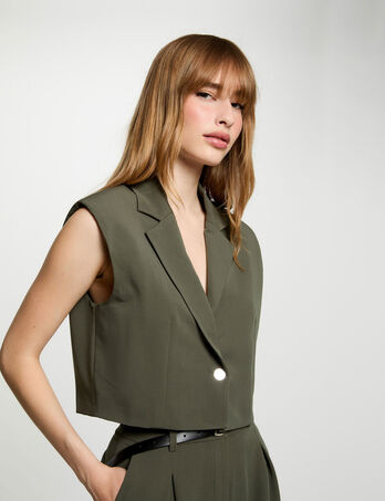 Cropped sleeveless jacket khaki green women