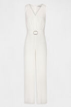 Loose jumpsuit with pleated legs ecru women