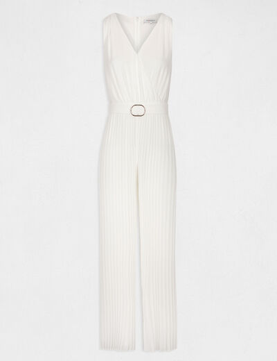 Loose jumpsuit with pleated legs ecru women