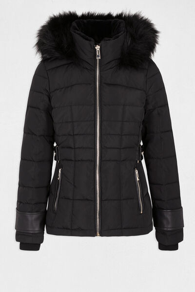 Straight padded jacket with hood black ladies'