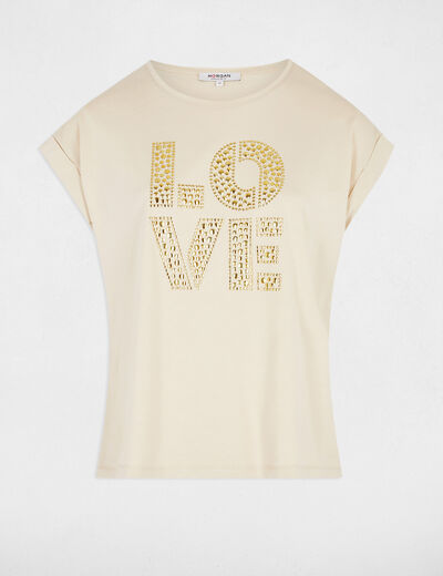 T-shirt with message beige women