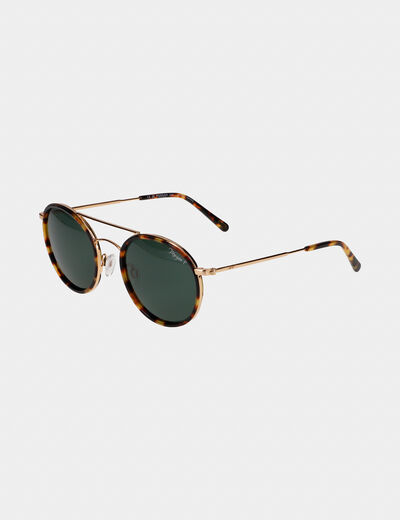 Round sunglasses with brow bar gold ladies'
