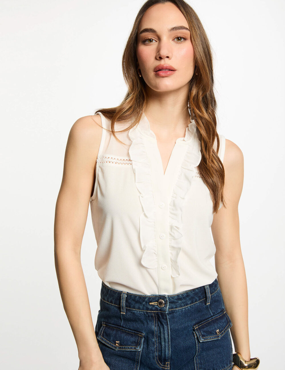Sleeveless vest top ecru women