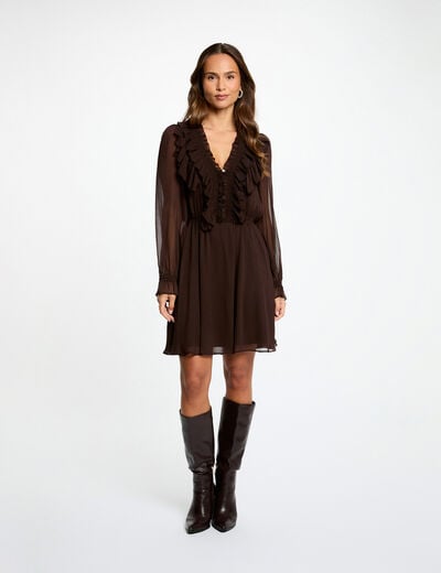 Fitted short dress dark brown women