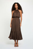 Maxi loose A-line dress dark brown women