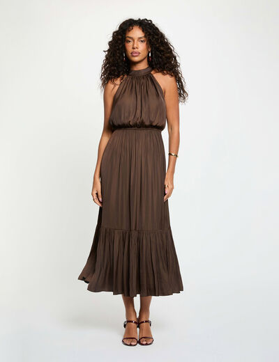Maxi loose A-line dress dark brown women