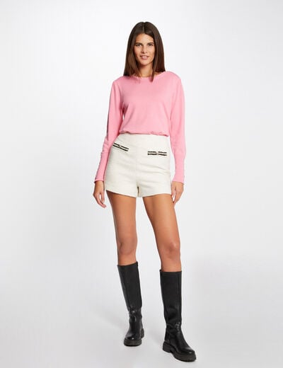 High-waisted straight shorts ivory women