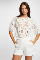 Fitted shorts embroidery ecru women