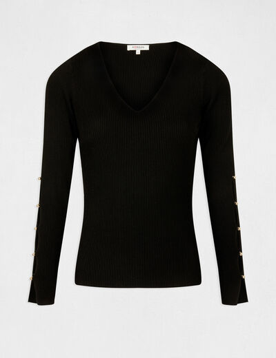 Jumper long sleeves slits and buttons black ladies'