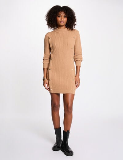 Knitted short dress beige women