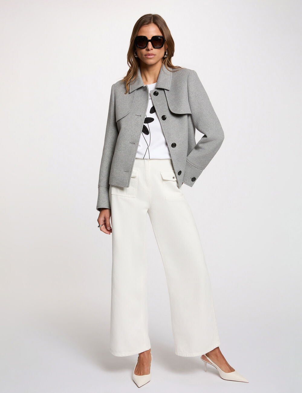 Fitted short coat mid-grey women
