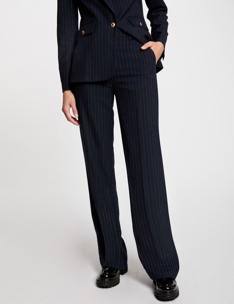 Pantalon flare à rayures bleu marine femme