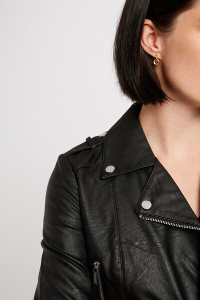 Straight jacket notched lapel collar black ladies'