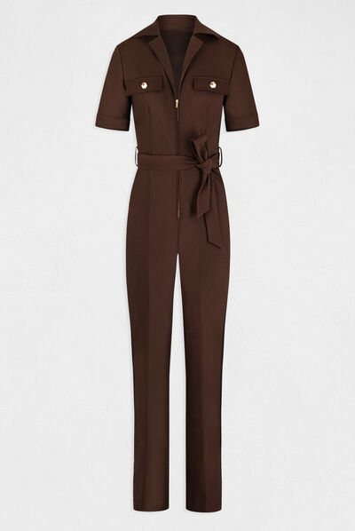 Straight belted jumpsuit chestnut brown ladies'