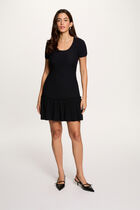 Knitted dress with U-neck navy blue women
