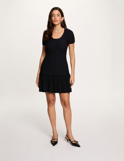 Knitted dress with U-neck navy blue women