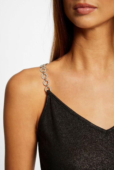 Vest top thin straps with chains black ladies'
