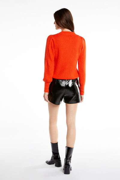 Long-sleeved jumper with high collar orange ladies'