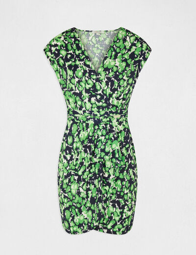 Draped fitted dress abstract print green ladies'