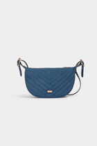 Quilted half moon bag stone wash denim women
