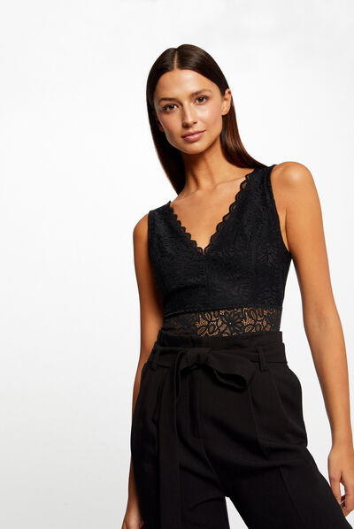 Vest top wide straps with lace black ladies'
