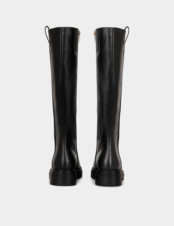 bottes plates crantees noir femme Bottes plates crantées noir femme