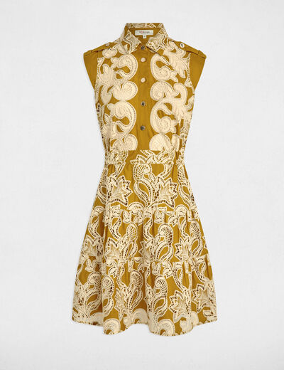 Embroidered A-line dress khaki green women