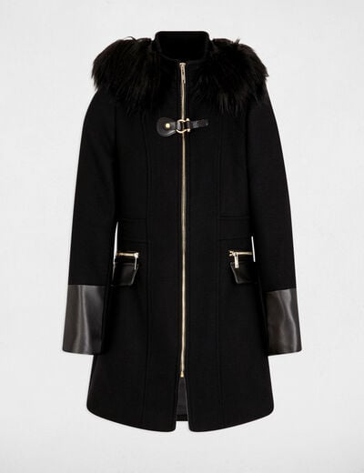 Straight zipped coat with hood black women