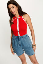 High-waisted shorts heavy stone wash denim women