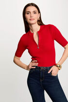 Short-sleeved ribbed jumper red women