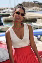 Top maille col en V ivoire femme