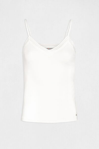 Vest top thin straps with lace strips ecru ladies'