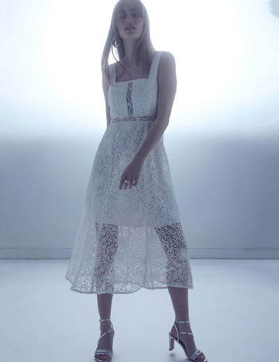 A-line midi lace dress white women