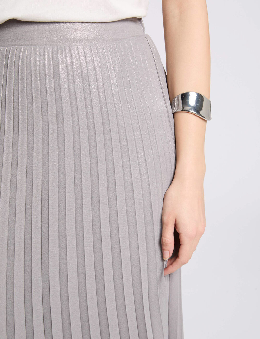 Maxi pleated skirt silver color women