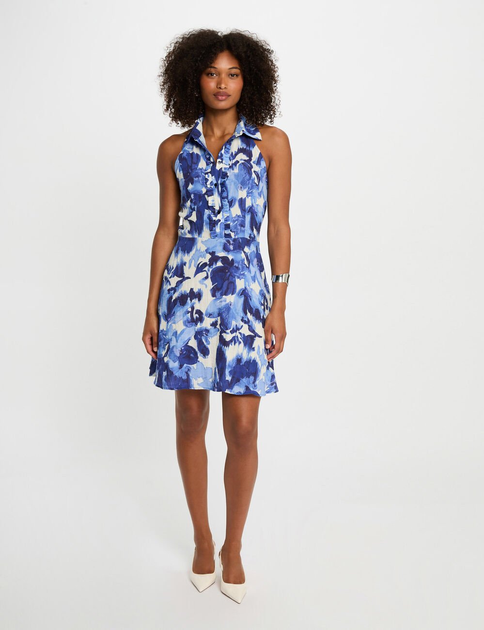 Robe courte évasée imprimée multicolore femme