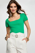 Short-sleeved ribbed t-shirt emerald green women