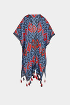 Cape imprimée à pompons multicolore femme