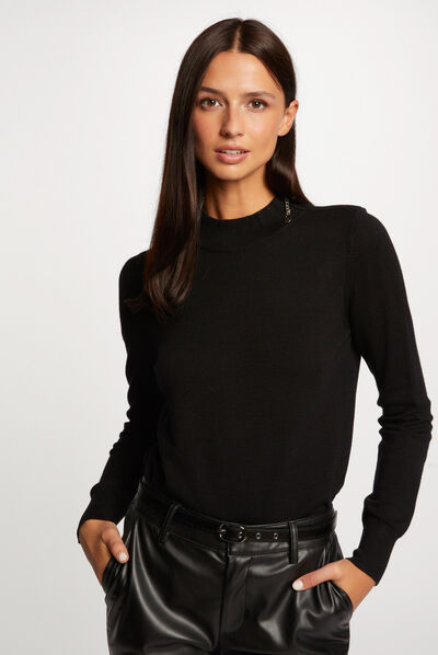 Long-sleeved jumper zipped detail black ladies'