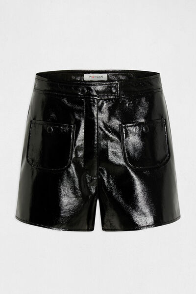 Vinyl straight shorts black ladies'