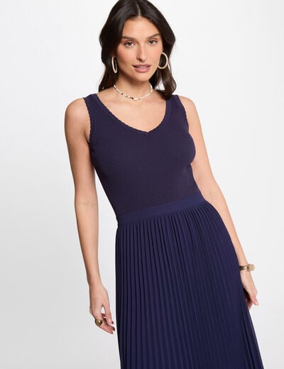 Waisted maxi knitted dress navy blue women