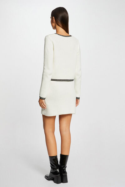 Straight short knitted skirt ivory ladies'