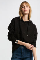 Pull col à capuche noir femme