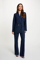 Checked straight blazer navy blue women