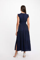 Long dress with V-neck navy blue women