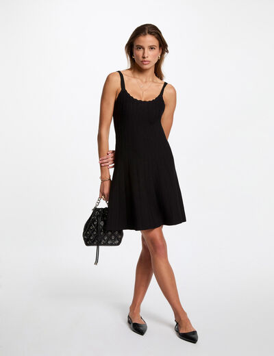 A-line mini knitted dress black women