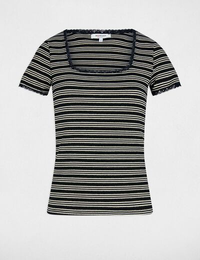 Striped short-sleeved t-shirt black women