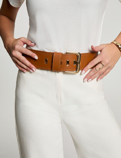 Wide faux leather belt camel women