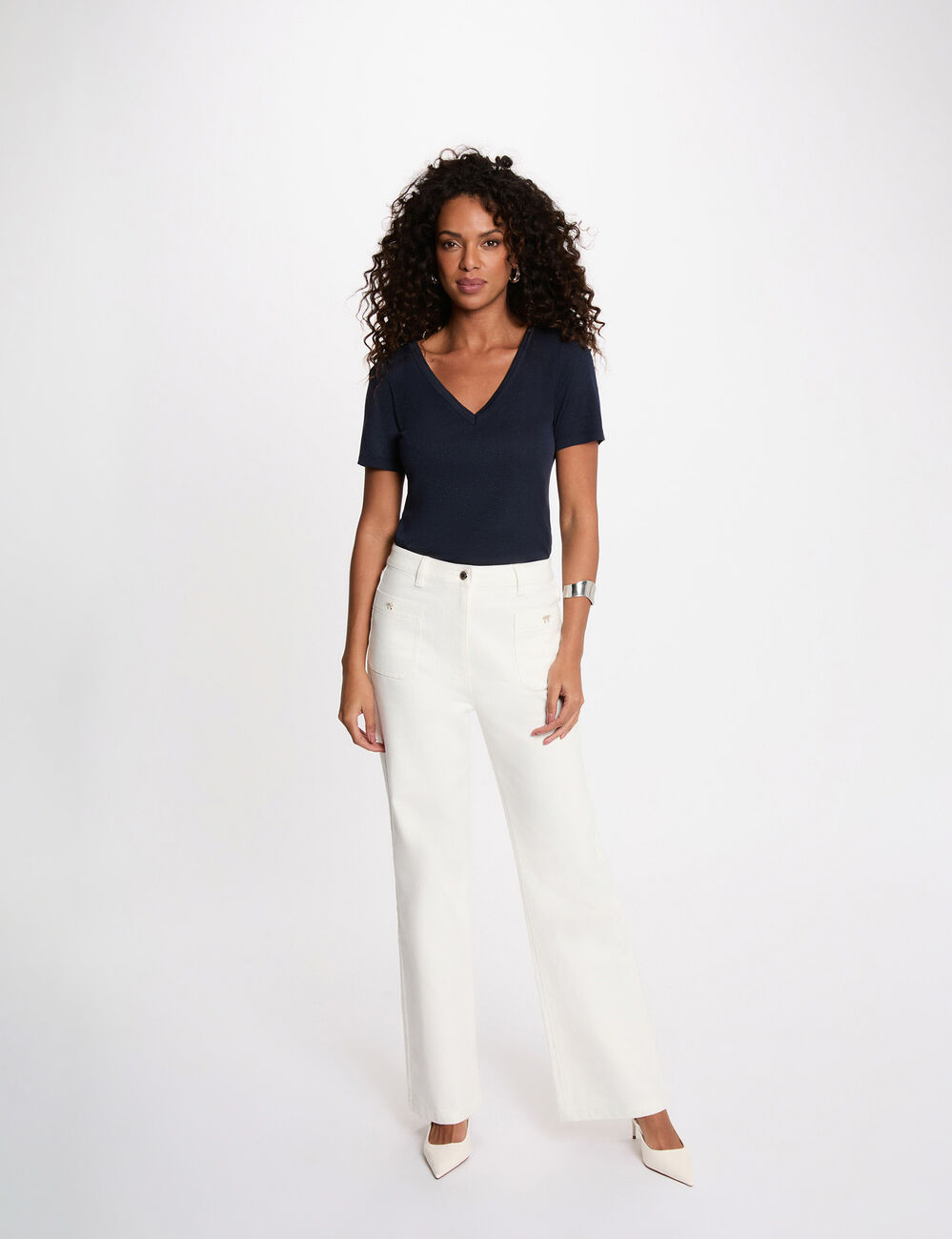 Fitted v-neck t-shirt navy blue women